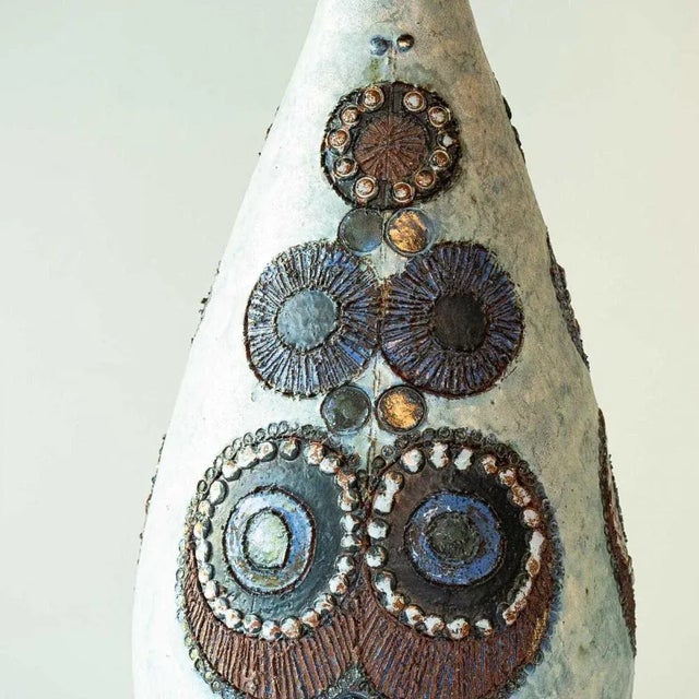 Ceramic Beige and Blue Ceramic Floor or Table Lamp with Lampshade attributed to R. Houben, 1970s For Sale - Image 7 of 11