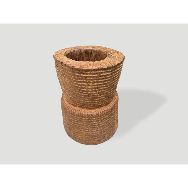 Contemporary Andrianna Shamaris Ancient Teak Wood Side Table or Mortar For Sale - Image 3 of 6