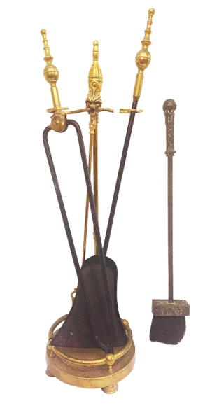 Brass and Iron Hand Made Fireplace Tool Set With Stand