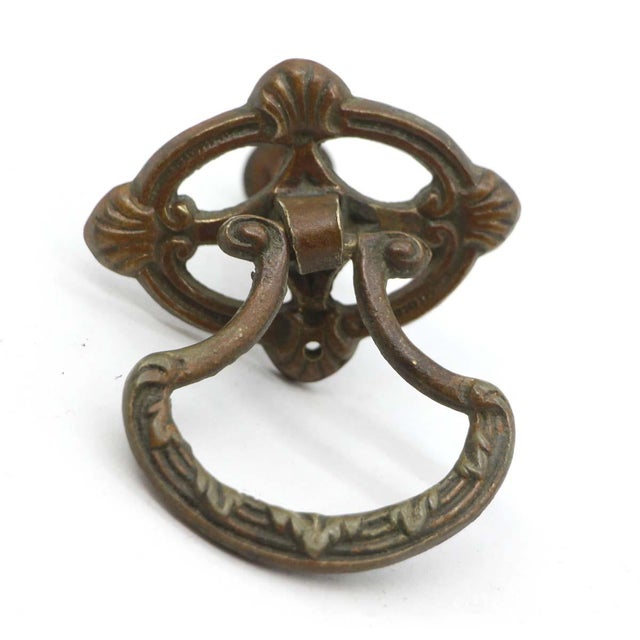 Art Deco Pair of Mid 20th Century 2.25 In. Art Deco Drop Ring Brass Drawer Pulls For Sale - Image 3 of 5