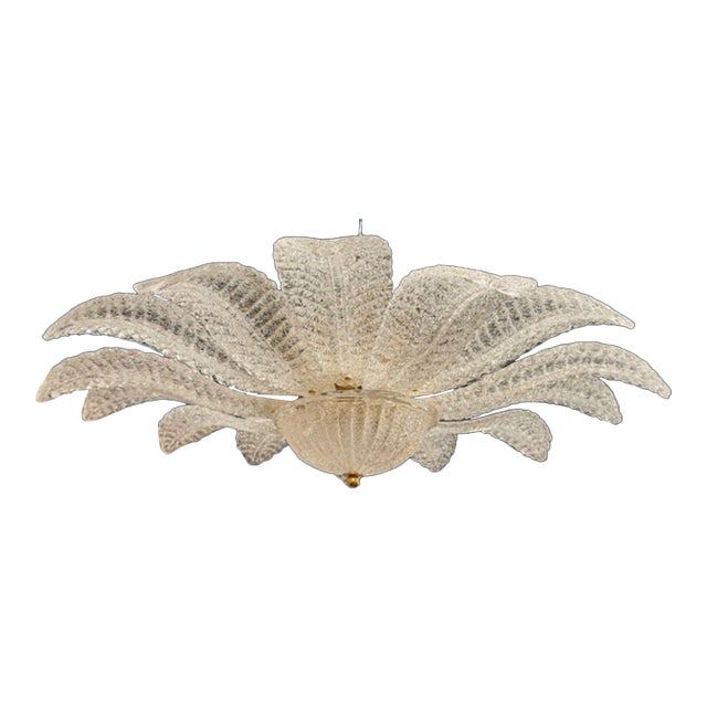 Modern Clear "Granola" Murano Glass Flush Mount Leaf Form Chandelier For Sale