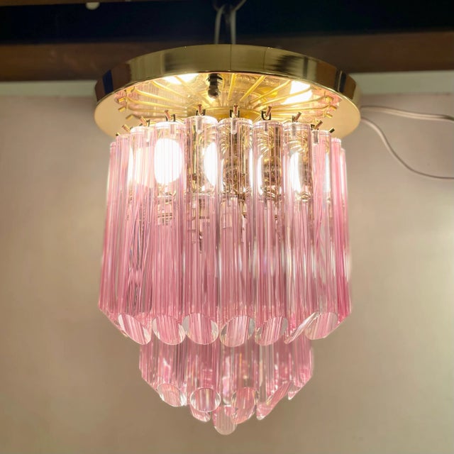Pink Striated Murano Glass Ceiling Lamp, 1980s For Sale - Image 8 of 12