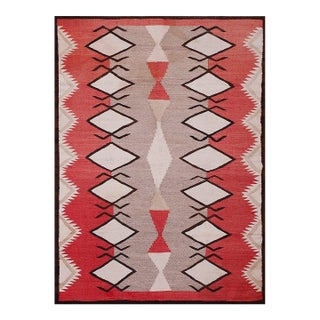 1920s Gray Tribal Kilim Geometric Antique Navajo Rug 4'2" X 5'7" Flatweave Wool Carpet For Sale