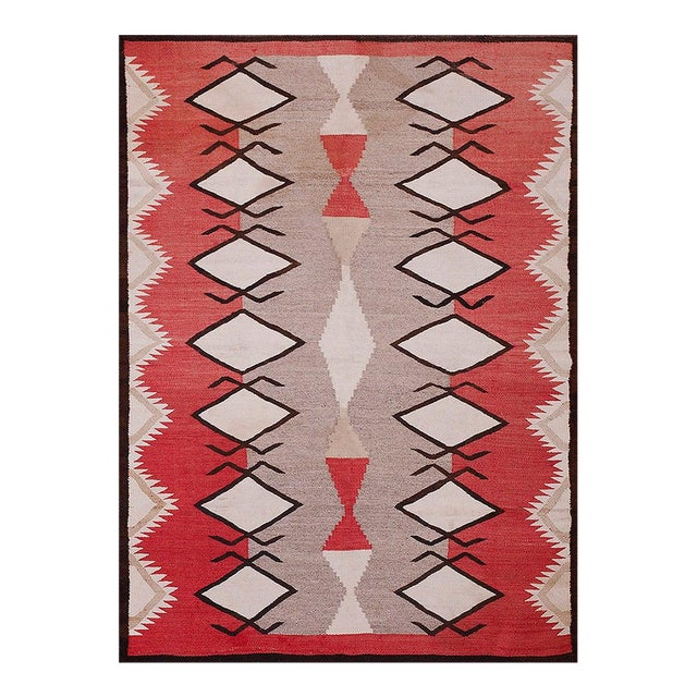 1920s Gray Tribal Kilim Geometric Antique Navajo Rug 4'2" X 5'7" Flatweave Wool Carpet For Sale