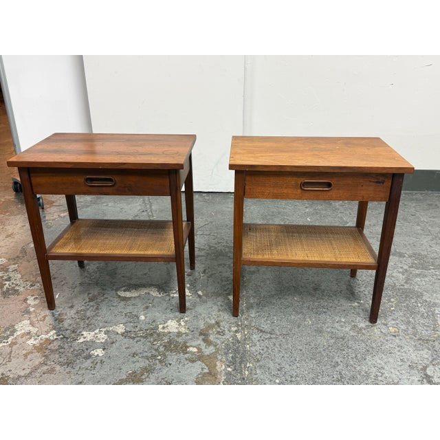 Design Plus Gallery presents a Pair of Mid 20th Century Nightstands by Jack Cartwright for Founders Furniture. Dating to...