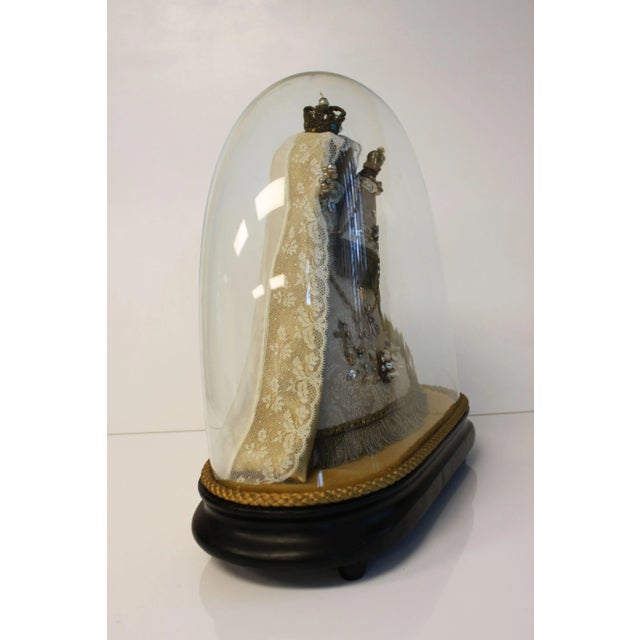 Glass Virgin and Child in Wax Under Napoleon III Globe For Sale - Image 7 of 11