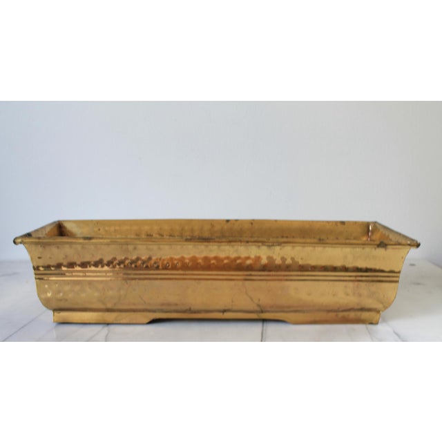 Farmhouse Vintage Rectangular Hammered Brass Planter For Sale - Image 3 of 8