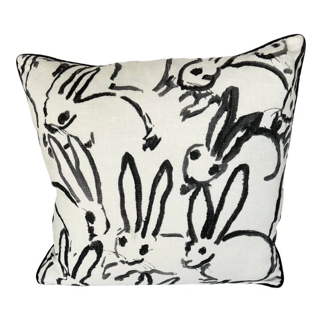 Black and White Hunt Slonem Bunny Hutch 20" Pillow by Lee Jofa For Sale