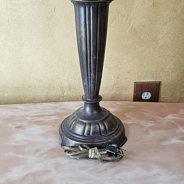 Vintage Neoclassical Metal Column Table Lamp With Double Pull Chains For Sale - Image 11 of 18