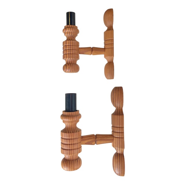 Nordic Wall Sconces in Oregon Pine, 1980s, Set of 2 For Sale