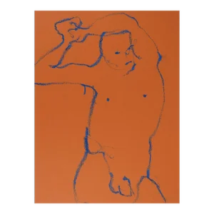 Contemporary Abstract Rust and Blue Male Nude Drawing