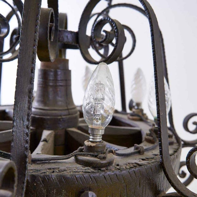 Vintage Wooden Wagon Wheel Chandelier For Sale - Image 6 of 7