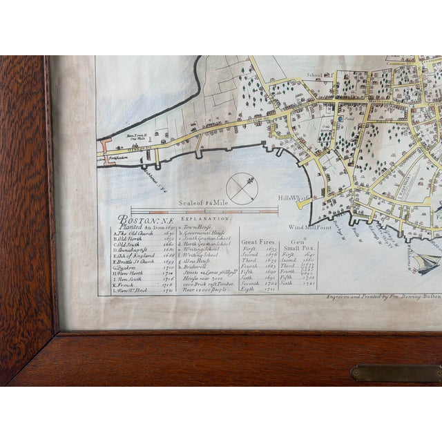 Wood John Bonner “The Town of Boston” Map, After the 1835 George G. Smith Edition, Antique Oak Frame For Sale - Image 7 of 14
