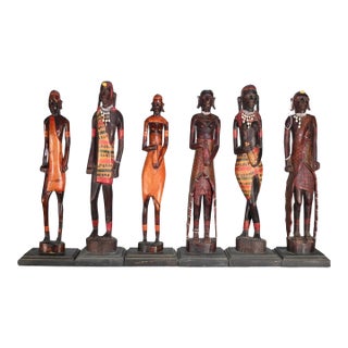 Rare Set of 6 of East African Hand-Carved Tribal Figures 1940s - 1970s For Sale