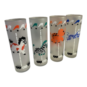 Vintage Libbey Carousel Frosted Cocktail Glasses - A Set of 4