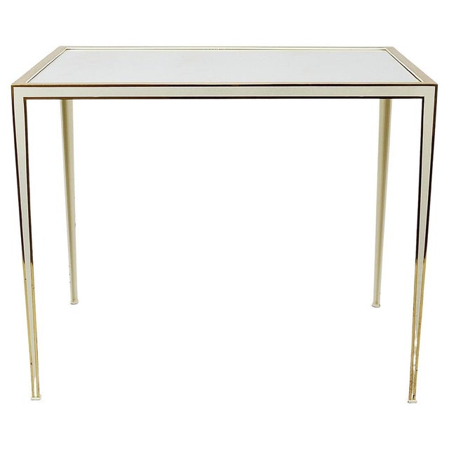 A matching pair of fine and elegant square mid-century / Hollywood Regency-style side or occasional tables with mirrored...