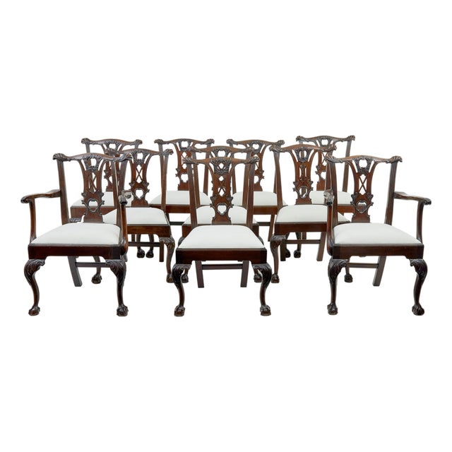 19th Century Chippendale Dining Chairs, 1860s, Set of 10 For Sale