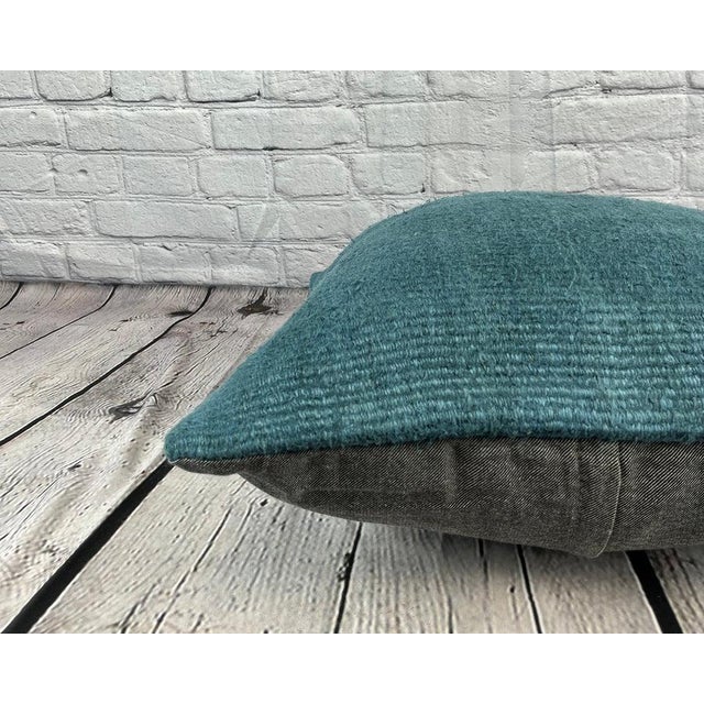 20 x 20 Hemp Pillow Turkish Cushion Natural Blue Pillow Cushion Cover For Sale - Image 4 of 4