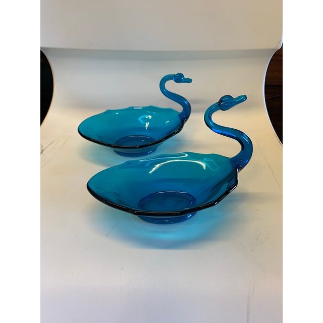 Shabby Chic Vintage Swan Bowls Blue Glass- Set of 2 For Sale - Image 3 of 9