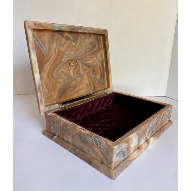 Vintage Avondale Marbled Crushed Glass Jewelry Box With Rolls Royce Silver Ghost 1923 Relief For Sale - Image 4 of 12