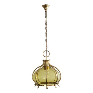 Large Mid-Century Modern Onion Pendant Lamp in Brass and Glass, 1960s For Sale