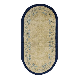 1920s Beige Field Foliate Medallion Antique Oval Chinese Peking Rug 3' X 5'9'' For Sale