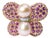 Haus of Brilliance 18K Yellow & White Gold 9MM South Sea Pearl & Pink Sapphire Butterfly Pin Brooch For Sale
