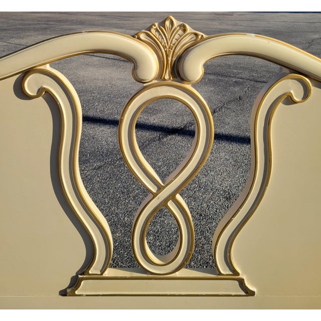 Vintage 1970s Hibriten French Provincial King bed frame. Excellent vintage condition, painted cream with gold details....