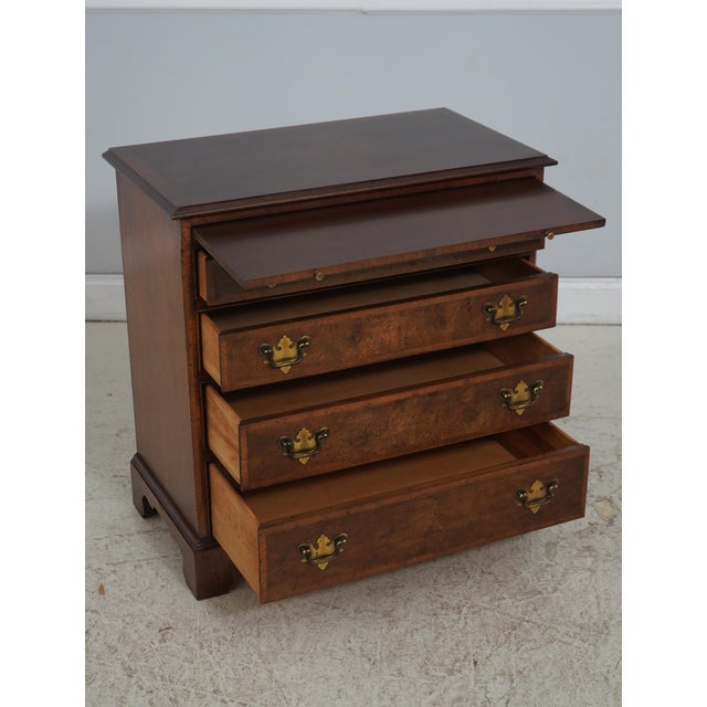English Baker Burl Walnut English Style Bachelors Chest For Sale - Image 3 of 17