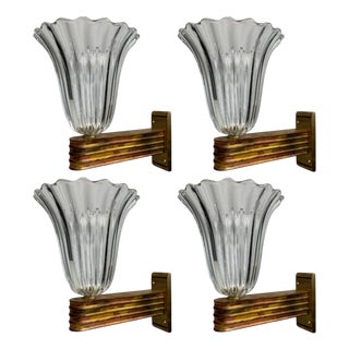 Murano Glass Wall Lamps attributed to Ercole Barovier, Italy, 1940s, Set of 4 For Sale