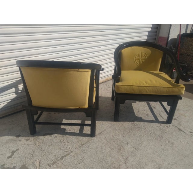 Asian Pair of Vintage Ming Style Century Furniture Chin Hua Horseshoe Lounge Chairs For Sale - Image 3 of 8