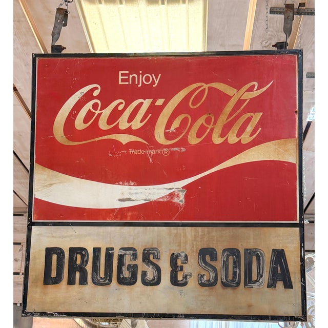 Red Monumental Double-Sided Coca-Cola “Drugs & Soda” Trade Sign, WPB FL, 1960s For Sale - Image 8 of 16