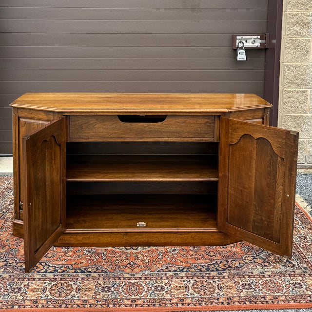 Vintage Davis Cabinet Company French Country Solid Walnut Two Door Buffet or Sideboard For Sale In Philadelphia - Image 6 of 18