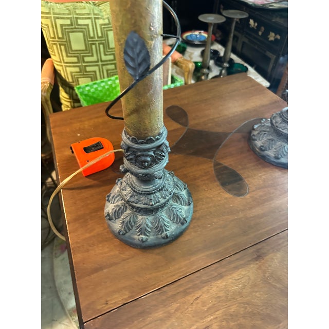 Vintage Metal Work Table Lamps With Leaf Accents - a Pair For Sale In Atlanta - Image 6 of 8