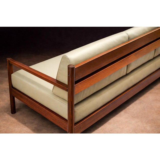 Michel Arnoult Sofa in Imbuia Hardwood & Leather by Michel Arnoult, 1960s - Lot 155 For Sale - Image 4 of 10