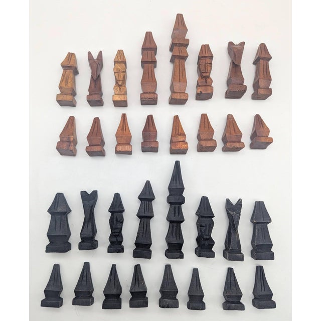 Wood African Carved Chess Pieces, Set of 33 For Sale - Image 7 of 14
