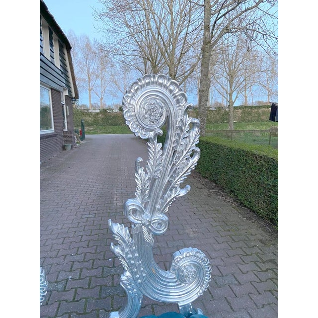 Silver 1970s Italian Rococo Silver Beech Velvet Side Chairs Pair For Sale - Image 8 of 12