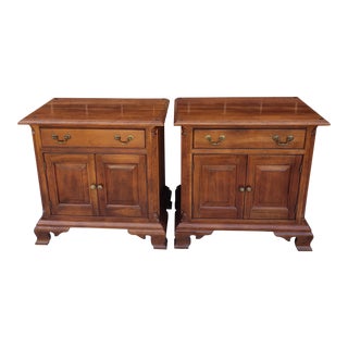 Stickley Chippendale Solid Cherry Nightstands With Glass Tops, a Pair For Sale