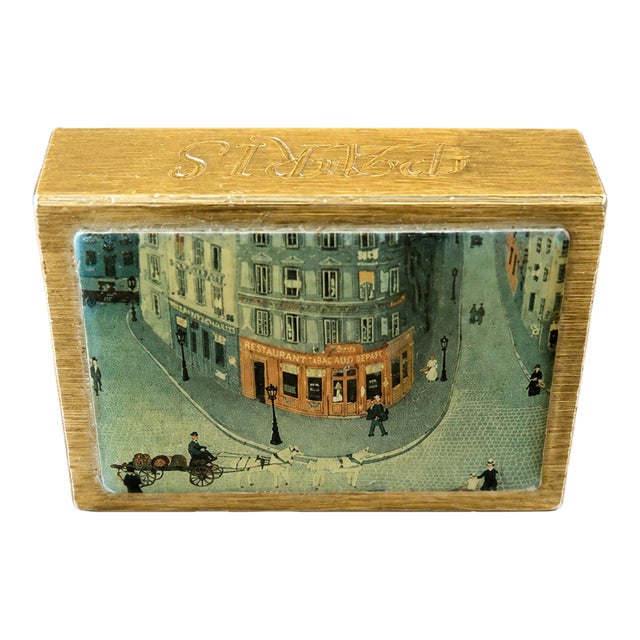 Vintage Brass “Paris” Matchbook Holder / Match Safe – Minimalist Mid-Century Style For Sale