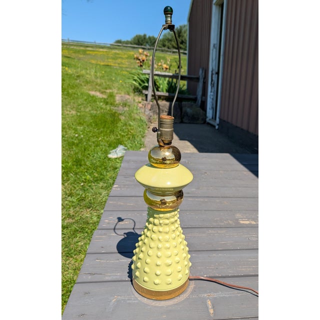 Ceramic Vintage Mid Century Atomic Ceramic Lamp Base Light Lime Green and Gold With Marble Finial 1950s For Sale - Image 7 of 18