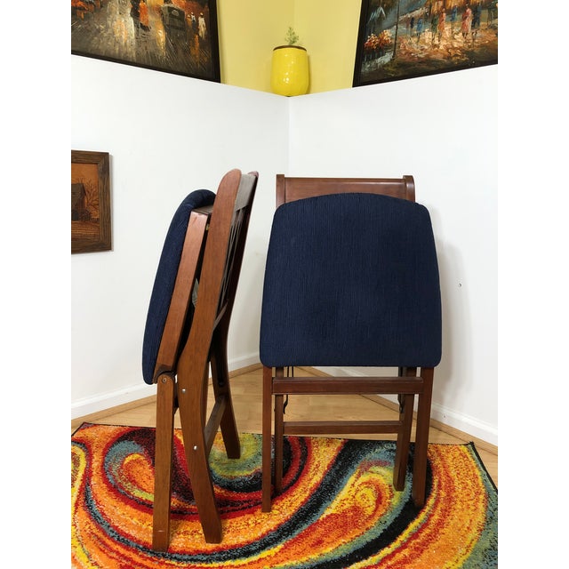Stakmore Lattice Back Styled Indoor Folding Chairs with Blue Upholstery - a Pair For Sale In Cincinnati - Image 6 of 9