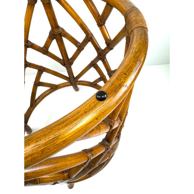 Wood 1960s McGuire Style Rattan Side Table Base With Geometric Lattice Frame For Sale - Image 7 of 10