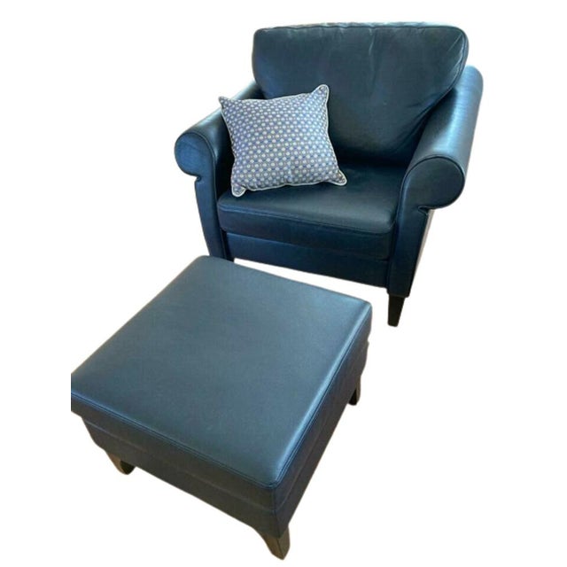 Animal Skin Dark Blue Leather Lounge Chairs and Stools from Walter Knoll / Wilhelm Knoll, Set of 4 For Sale - Image 7 of 18