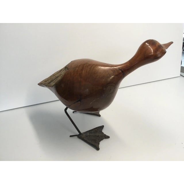 Brown Mid Century Abstract Life Size Raw-Edge Wood and Metal Duck Figurine For Sale - Image 8 of 13