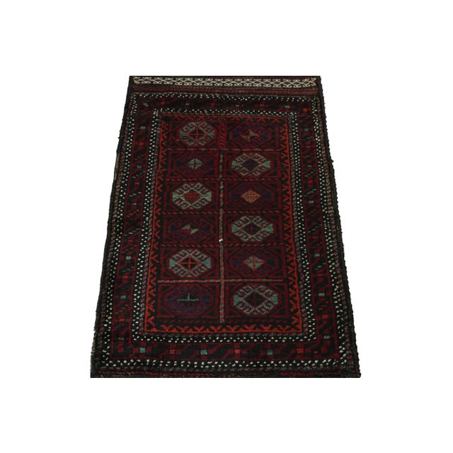 2010s Rug & Kilim’s Baluch Tribal Rug in Burgundy With Teal Blue Geometric Patterns For Sale - Image 5 of 8