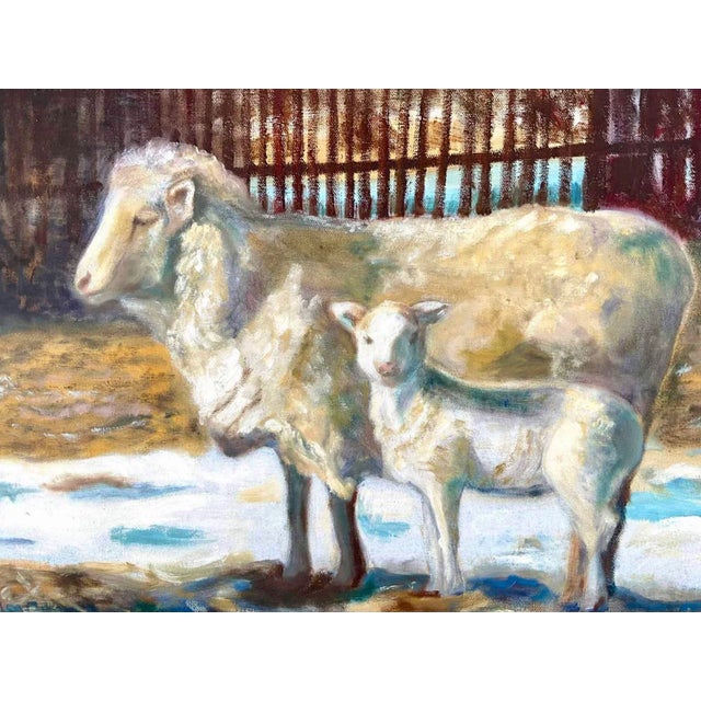 Realist Original Oil Painting on Canvas “Sheep and Lamb” Signed Lea Allen Gebauer For Sale In New York - Image 6 of 12