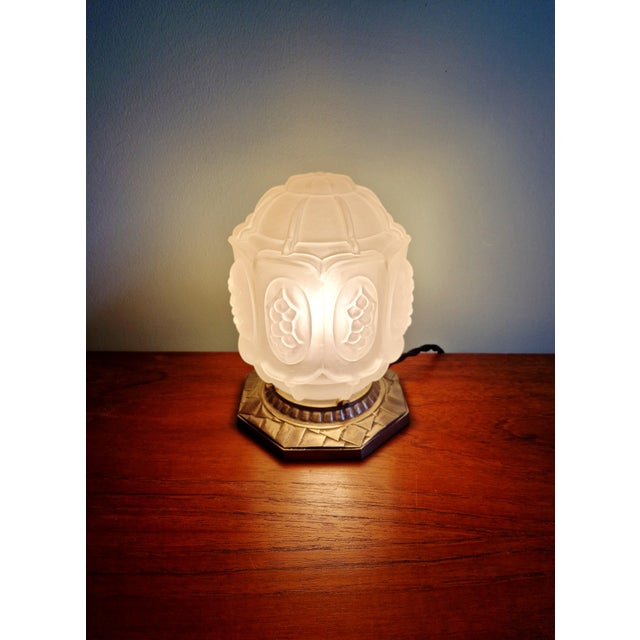 Metal Art Deco Night Light in Nickel-Plated Bronze and Frosted Glass, 1920s For Sale - Image 7 of 18