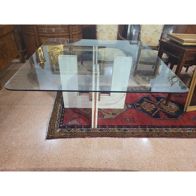 Travertine and Marble Dining Table with Glass Top, 1970s For Sale - Image 13 of 13