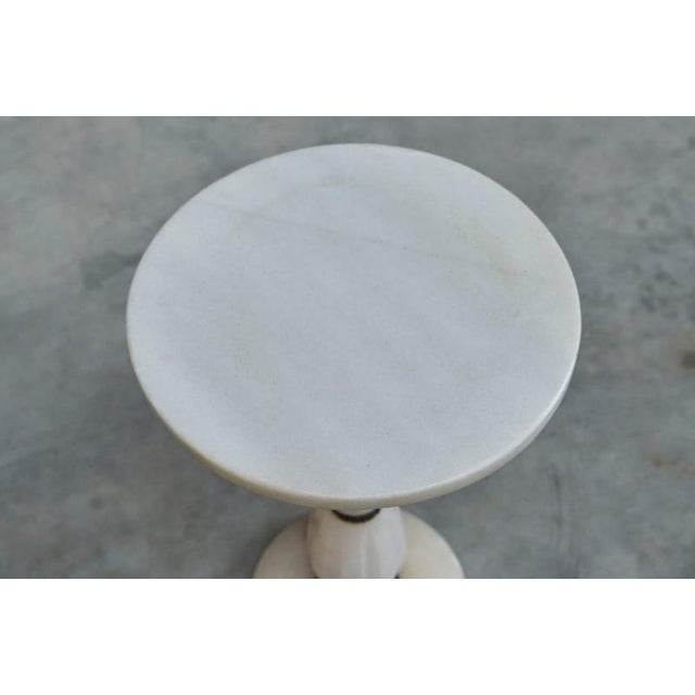 Pink Art Deco Side Table in Carved Alabaster and Patinated Brass, Italy, 1940s For Sale - Image 8 of 11