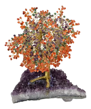 Handcrafted Arts & Crafts Tree Metal Sculpture Beads Purple Amnesty Fossil Base